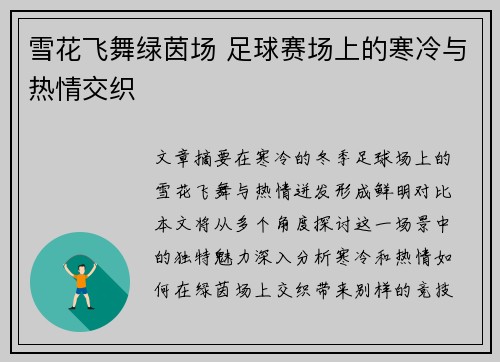 雪花飞舞绿茵场 足球赛场上的寒冷与热情交织