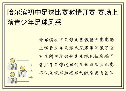 哈尔滨初中足球比赛激情开赛 赛场上演青少年足球风采
