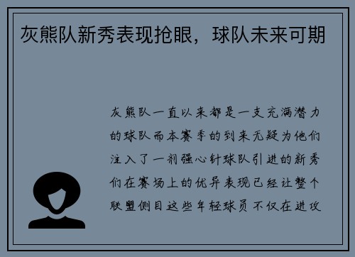 灰熊队新秀表现抢眼，球队未来可期