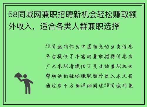 58同城网兼职招聘新机会轻松赚取额外收入，适合各类人群兼职选择